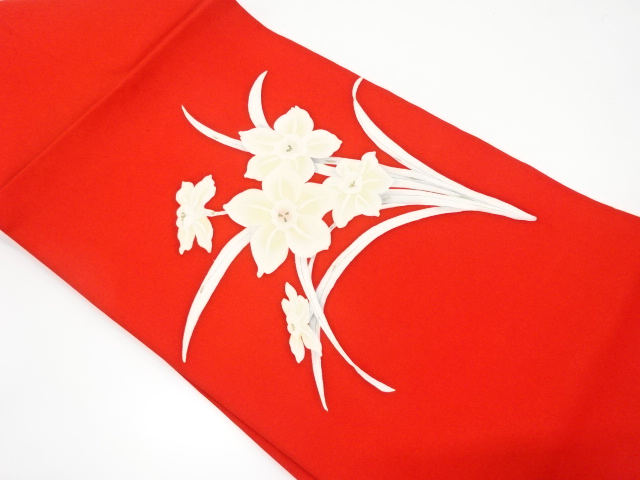 塩瀬　手描き　鉄線花模様名古屋帯